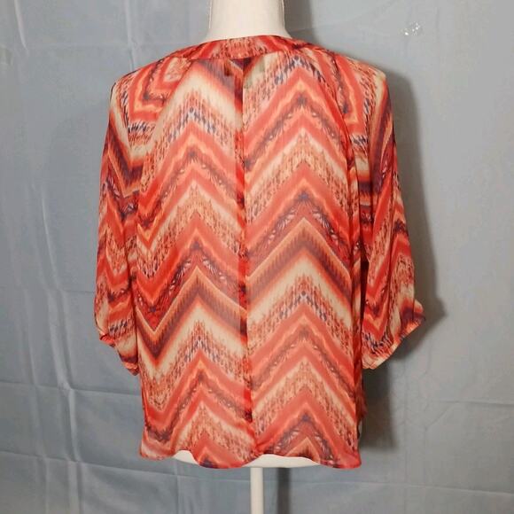 By & By Top Sheer Cold Shoulder Short Sleeve Keyhole Orange Women's Medium EUC - Picture 7 of 10